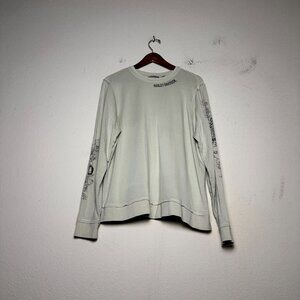 Harley Davidson Long Sleeve Shirt Men XL Cream Beige Tribal Floral Eagle Biker